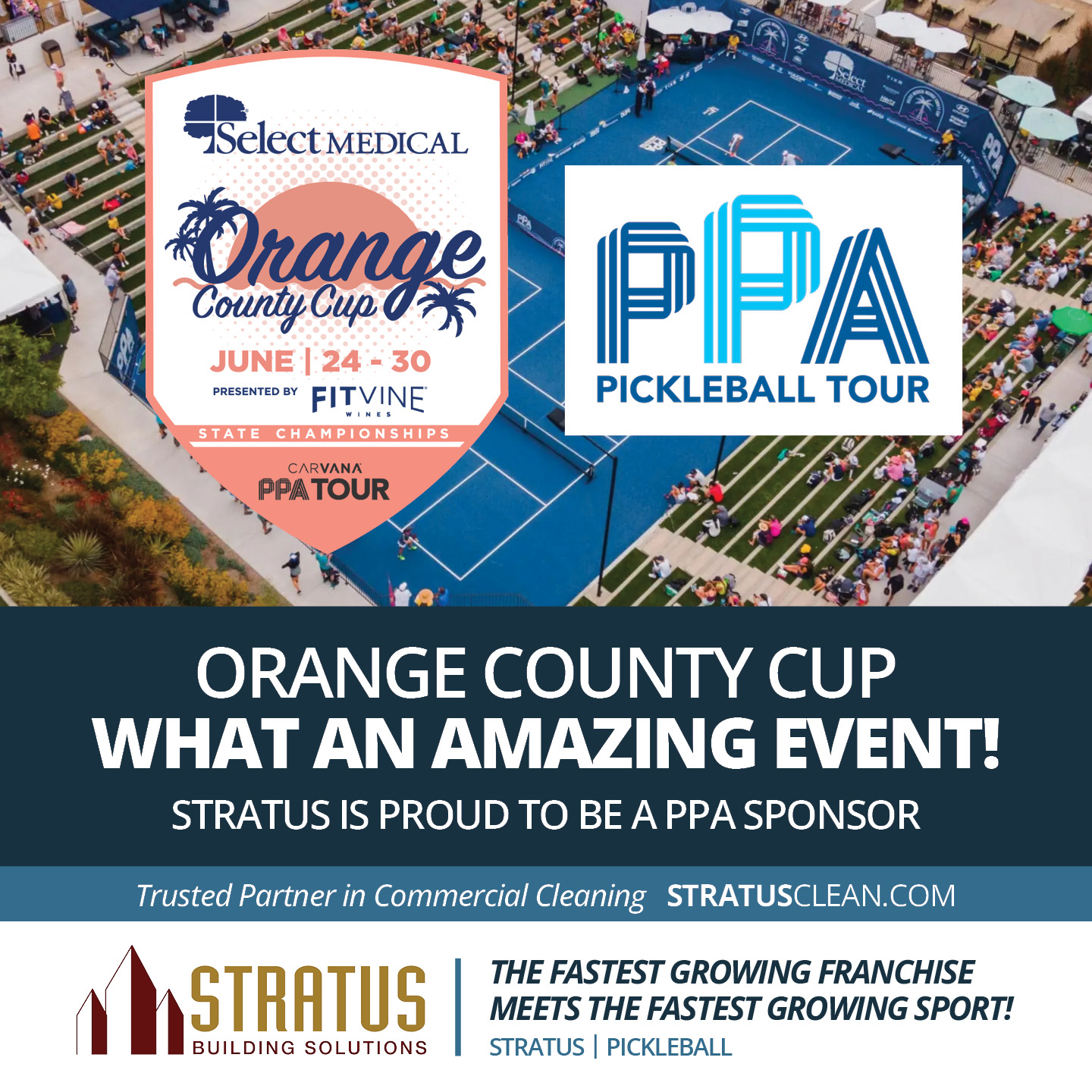 Top View of PIckleball Courts in San Clemente with Text Details for the PPA Event Next Week