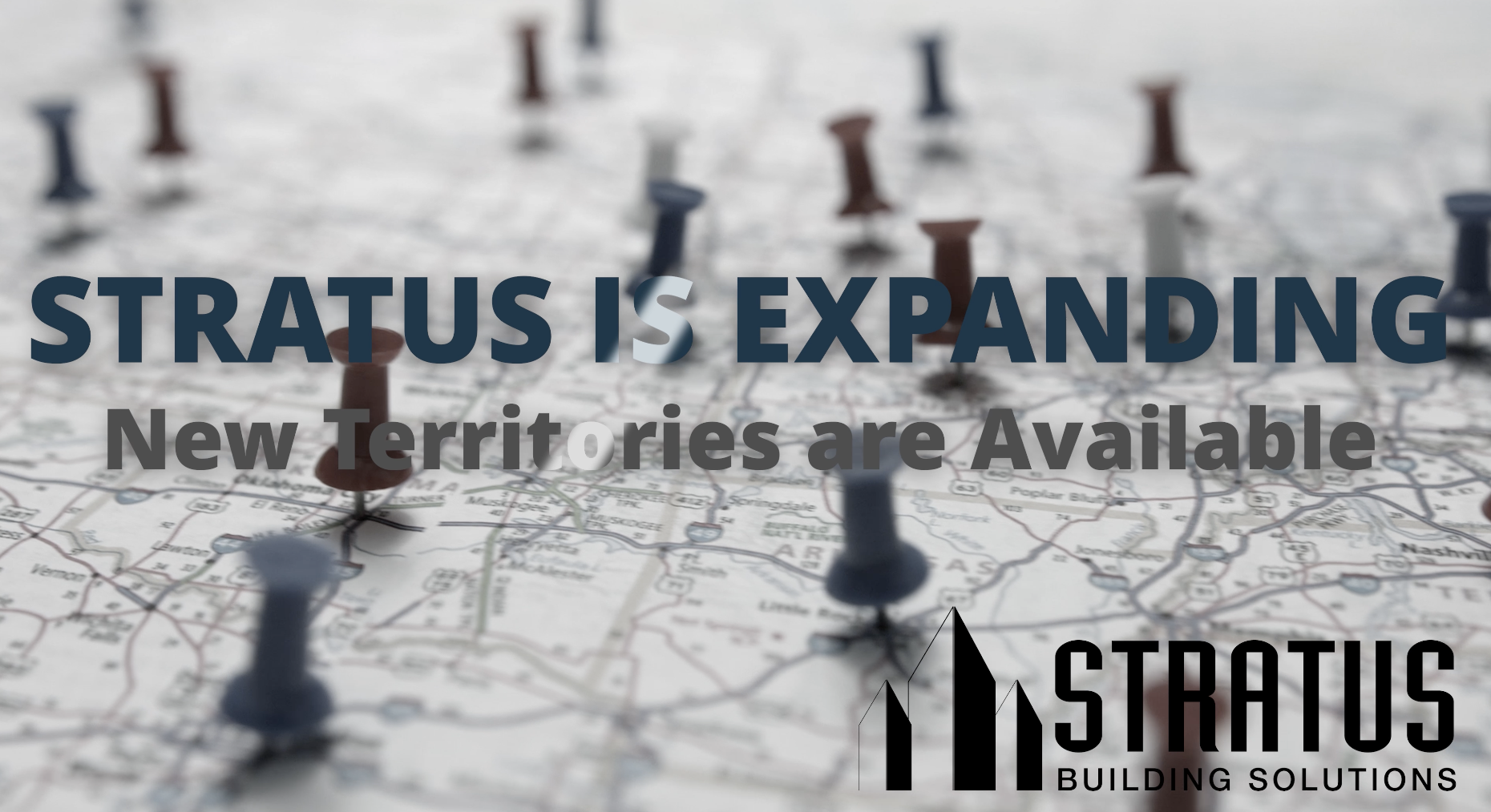 Map with Push Pins Showing Stratus Franchise Opportunities in the US with the Stratus Logo in the Corner